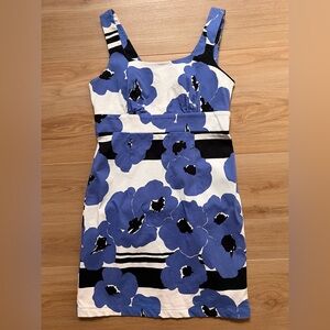 Tori Richard Honolulu Blue Floral Sheath Dress Size 4 Cotton Stretch Hawaii